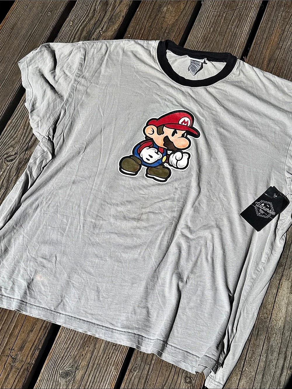 Nintendo Super Mario Bros Ringer Tee Gray & Black XL